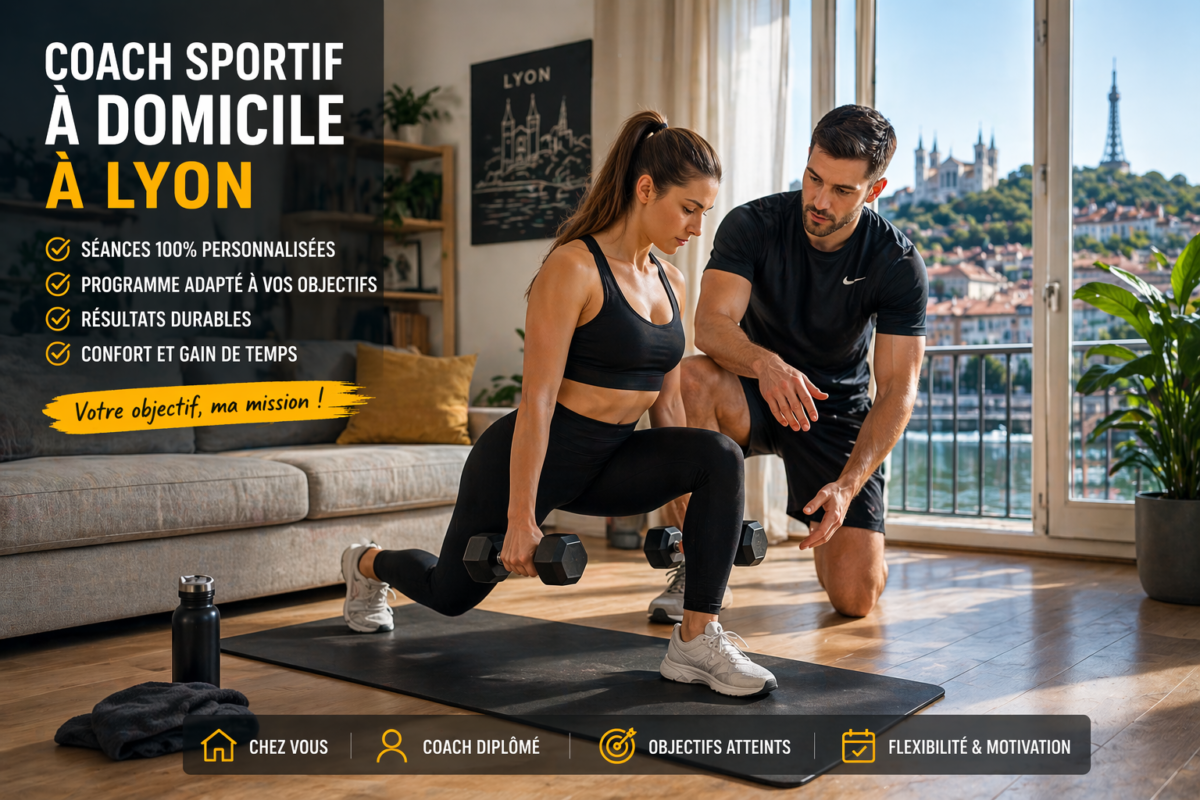 Coach sportif à domicile à Lyon – séance personnalisée Coach sportif à domicile à Lyon accompagnant une cliente pour un objectif summer body